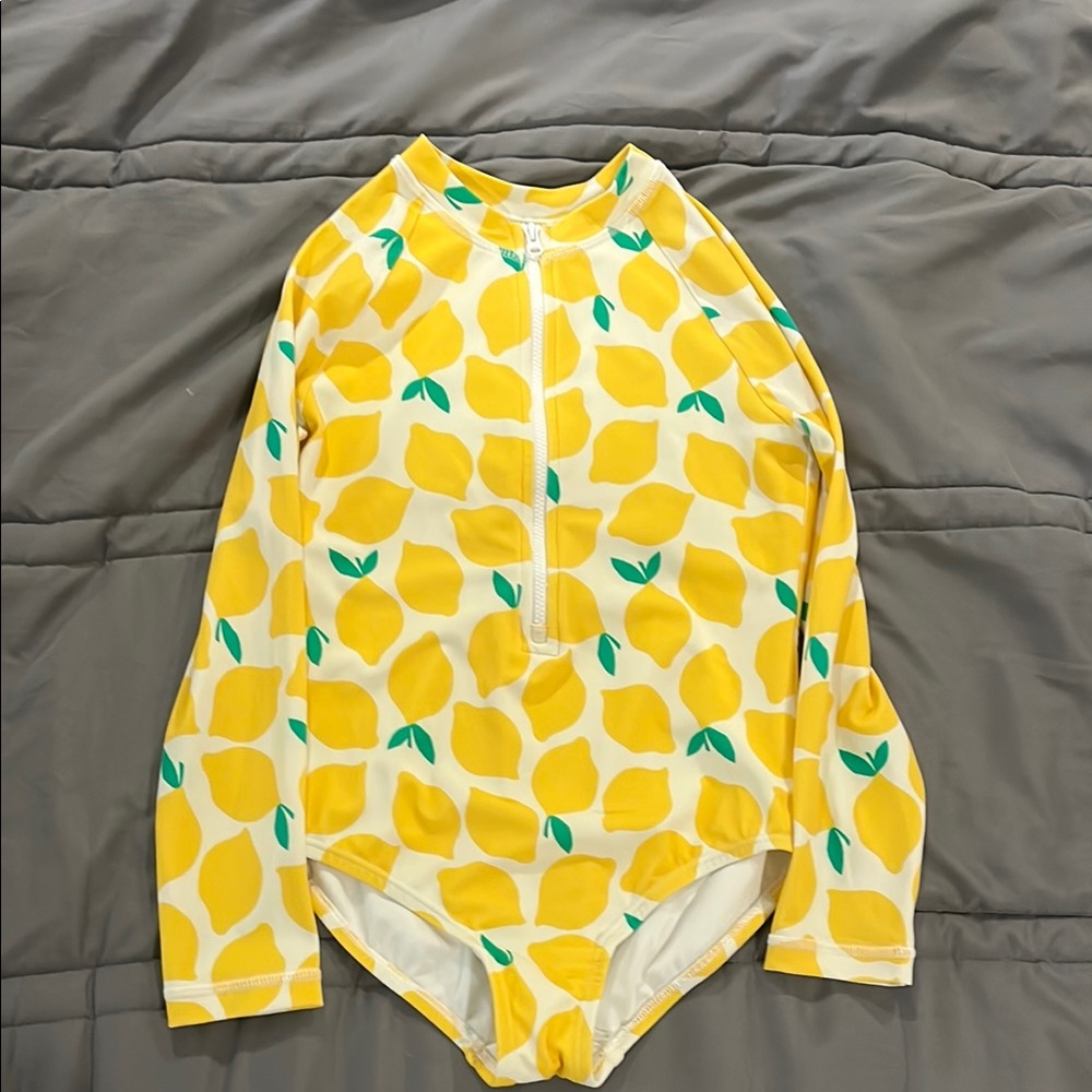 Hanna Andersson Lemon-Print One-Piece Rashguard Size 6-7